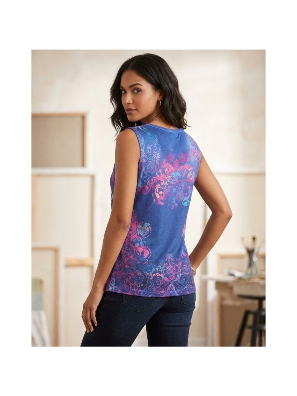 Appropriate Behavior Purple Sleeveless Top Womens Size Small Floral Design Scoop